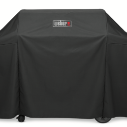 This lightweight yet durable Premium Cover is easy to pull on and off your Genesis II or Genesis II LX 4 burner barbecue. Its fastening straps keep it from blowing away, and its water resistant material helps to maintain a clean, sleek surface.