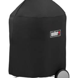 The lightweight yet durable Premium Cover is easy to pull on and off of your Weber Kettle barbecue. Its fastening straps keep it from blowing away, and its water resistant material helps to maintain a clean, sleek surface.