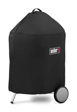 The lightweight yet durable Premium Cover is easy to pull on and off of your Weber Kettle barbecue. Its fastening straps keep it from blowing away, and its water resistant material helps to maintain a clean, sleek surface.