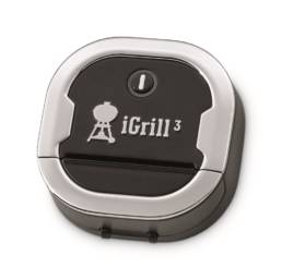 iGrill 3, app-connected thermometer, monitors food from beginning to end, displaying real-time temperatures on your smart device.