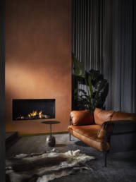 Ortal Front Facing fireplace with beige, coloured background