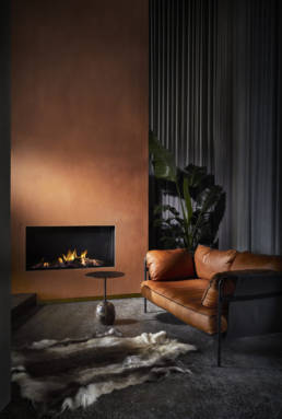 Ortal Front Facing fireplace with beige, coloured background