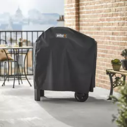 The lightweight yet durable Premium Pulse Cover is easy to pull on and off of your barbecue and cart. Its fastening straps keep it from blowing away, and its water resistant material helps to maintain a clean, sleek surface.