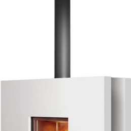 Stûv 21 Double Sided fireplace has a frameless guillotine glass window on both sides.